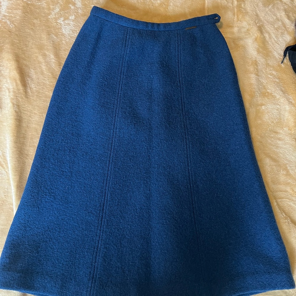 Blue Midi A-Line Wool Skirt